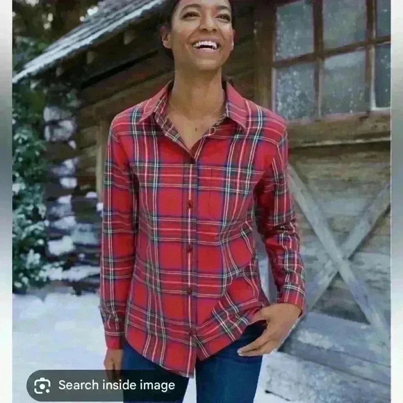 LL Bean Womens Plus size relaxed flannel shirt in plaid- size 1X - Picture 2 of 9